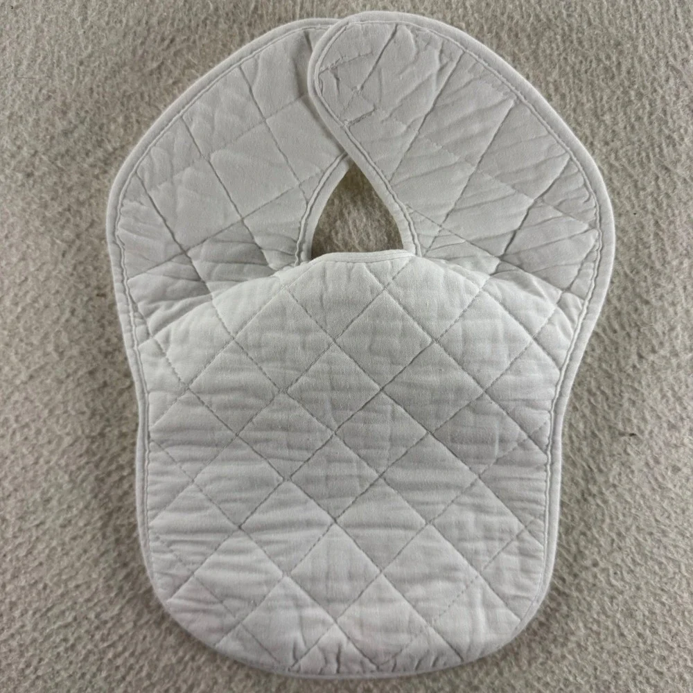 Handmade Quilted Baby Bib OS White Cross Stitch Bunny Carrot Vintage Baby Shower